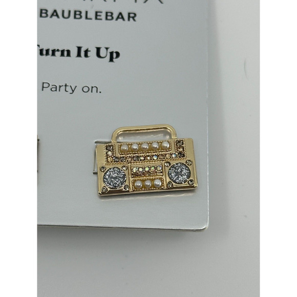 Sugarfix By Baublebar Earrings Boombox Party "Turn it Up" Rhinestones Gold Tone - Picture 3 of 7